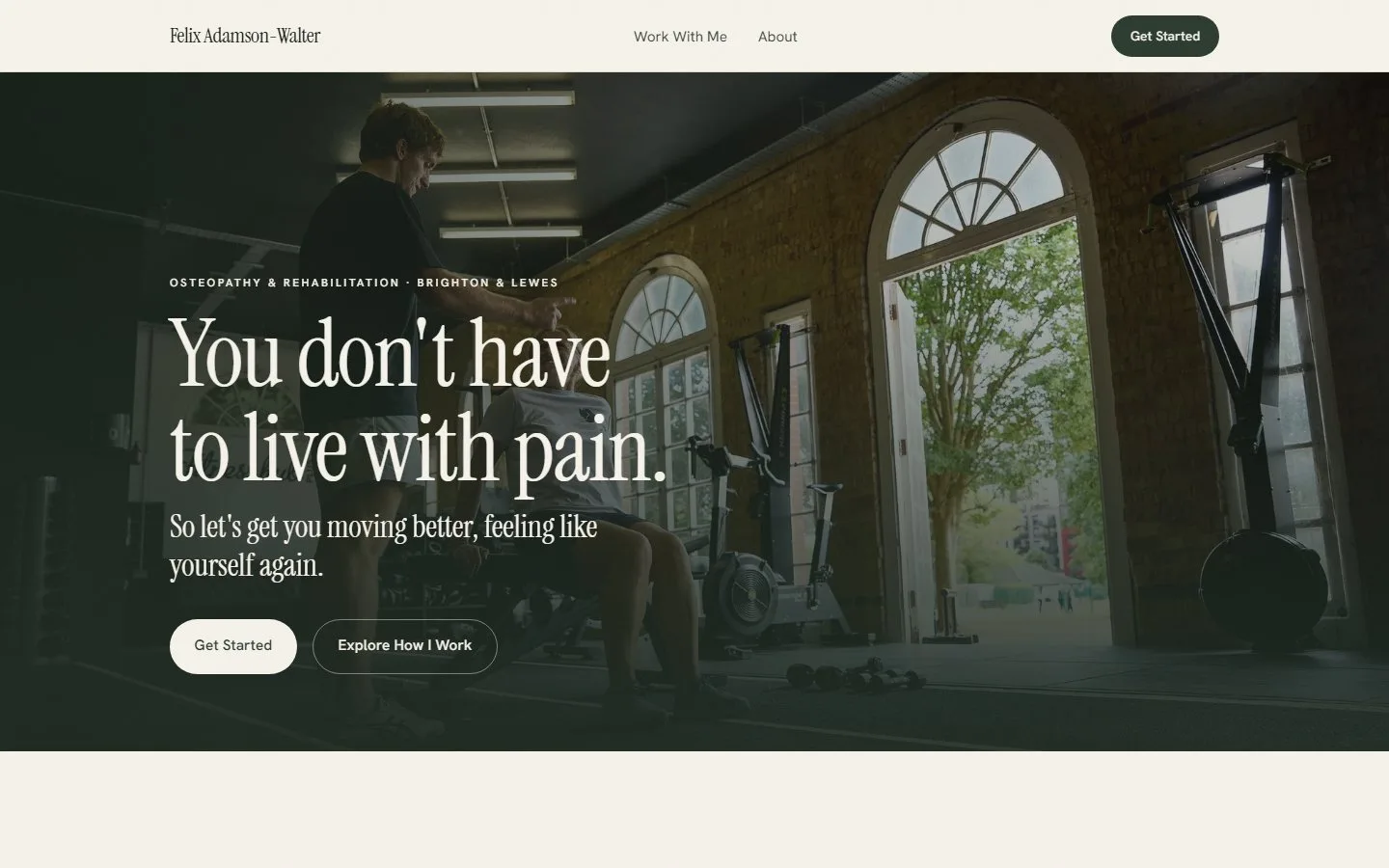 Felix Adamson-Walter website homepage for osteopathy and rehabilitation coaching