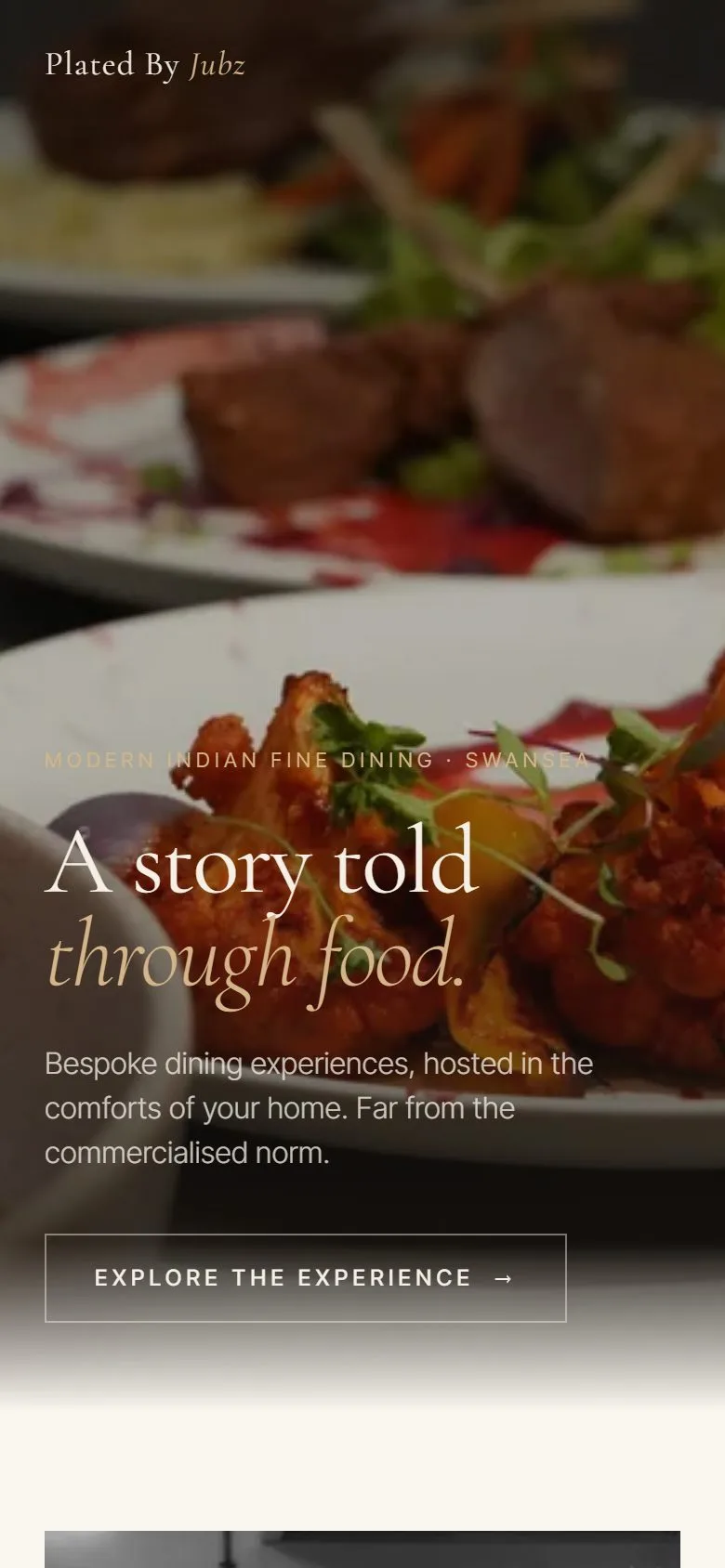 Plated by Jubz website homepage for a private fine dining business